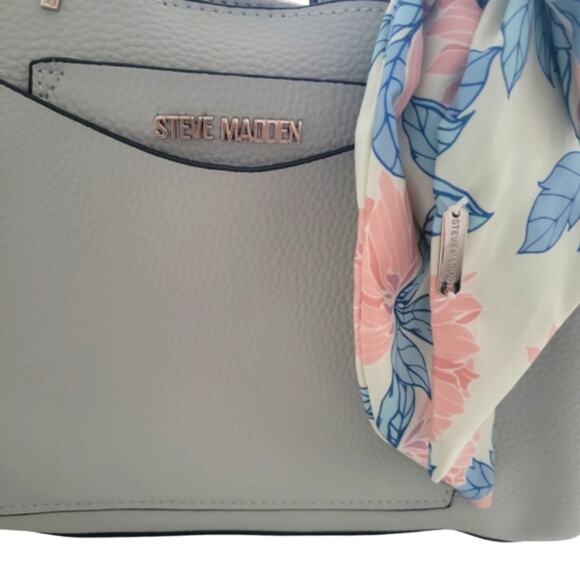 🛍 Steve Madden Gray Tote Bag with Floral Scarf Seasonal bag - Picture 3 of 11